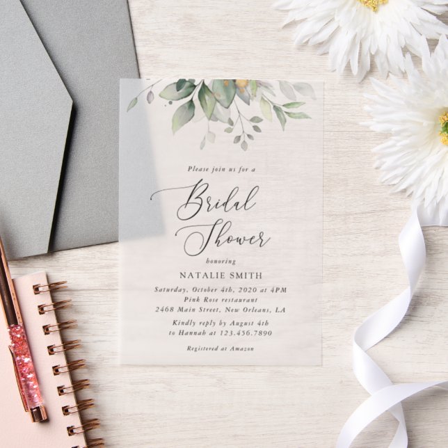 Greenery, Eucalyptus Leaves, Boho, Bridal Shower Vellum Invitations (Wedding)