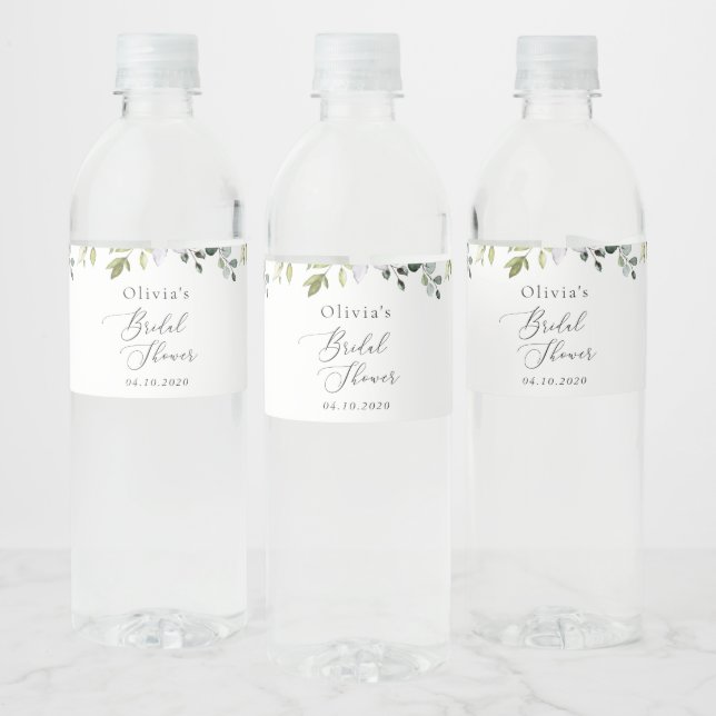 Greenery, Eucalyptus Leaves, Boho, Bridal Shower Water Bottle Label (Bottles)