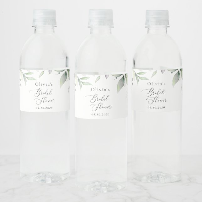 Greenery, Eucalyptus Leaves, Boho, Bridal Shower Water Bottle Label (Bottles)