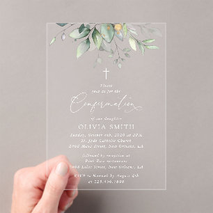 Greenery, Eucalyptus Leaves, Boho, Confirmation Acrylic Invitations