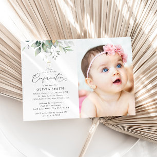 Greenery, Eucalyptus Leaves, Boho, Confirmation Invitation