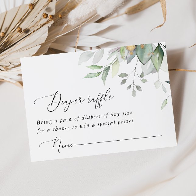 Greenery, Eucalyptus Leaves, Boho, Diaper Raffle Enclosure Card (Creator Uploaded)