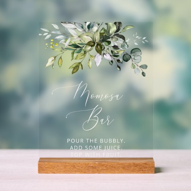 Greenery, Eucalyptus Leaves, Boho, Momosa Bar Acrylic Sign (Neutral)