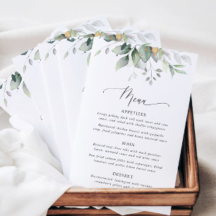 Greenery, Eucalyptus Leaves, Boho, Wedding Menu