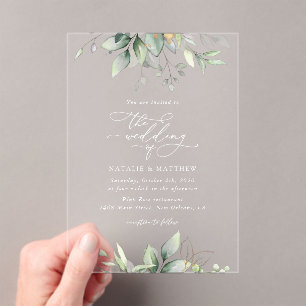 Greenery, Eucalyptus Leaves, Botanical Wedding Acrylic Invitations