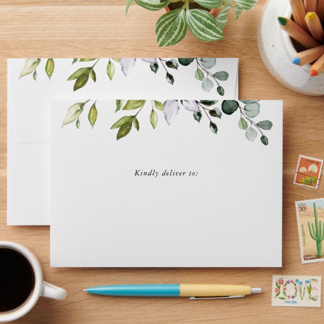 Greenery, Eucalyptus Leaves, Botanical Wedding  Envelope (Desk)