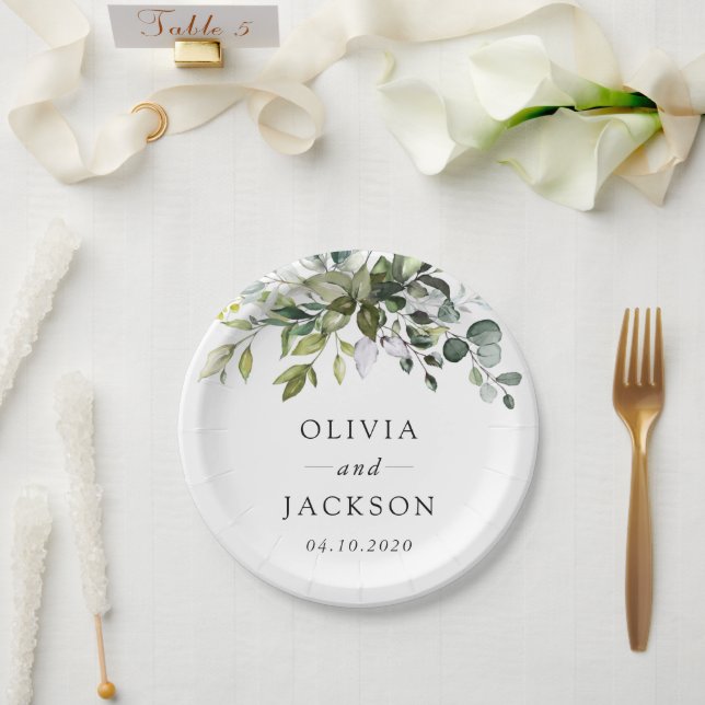 Greenery, Eucalyptus Leaves, Botanical Wedding Paper Plate (Wedding)