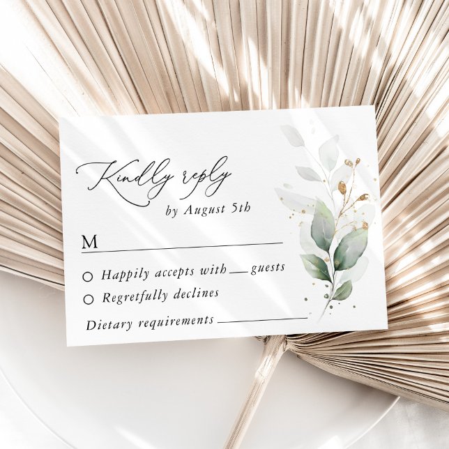 Greenery, Eucalyptus Leaves, Botanical Wedding  RSVP Card (Creator Uploaded)