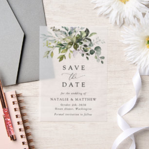 Greenery, Eucalyptus Leaves, Botanical Wedding Vellum Invitations