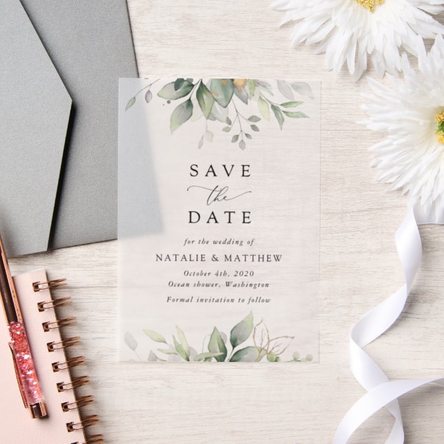 Greenery, Eucalyptus Leaves, Botanical Wedding Vellum Invitations (Wedding)