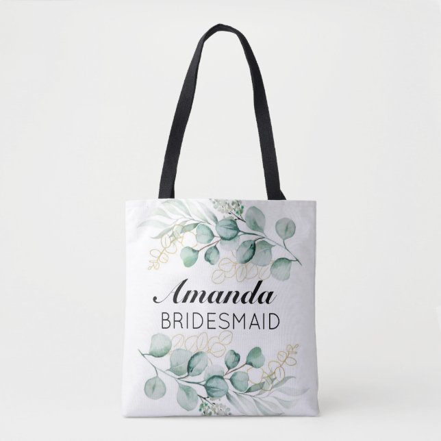 Greenery Eucalyptus Leaves Bridesmaid Tote Bag (Front)