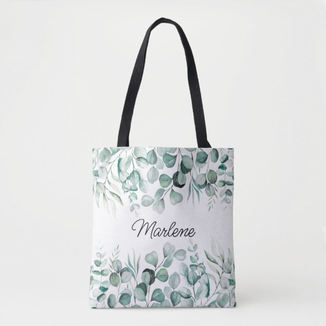 Greenery Eucalyptus Leaves Bridesmaid Tote Bag (Front)