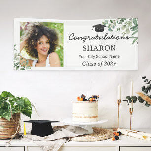 Greenery Eucalyptus Leaves Chic Graduation Party Banner