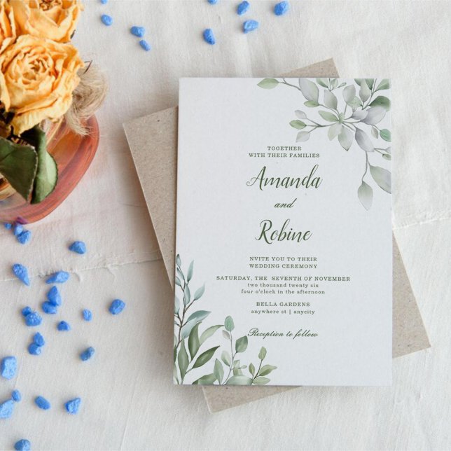 Greenery Eucalyptus Leaves Elegant Wedding Invitation (Creator Uploaded)