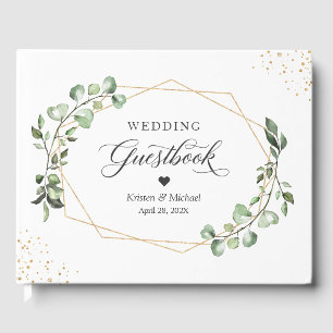 Greenery Eucalyptus Leaves Gold Geometric Wedding Guest Book