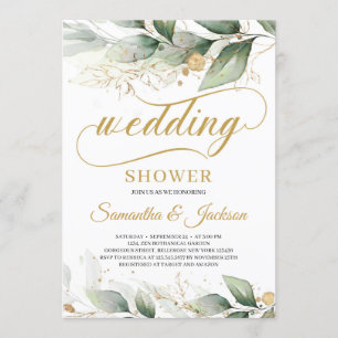 Greenery eucalyptus leaves gold wedding shower invitation
