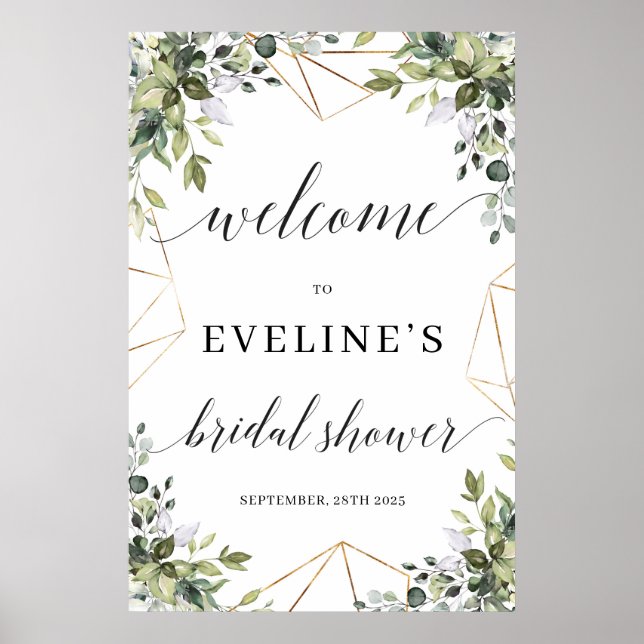 Greenery eucalyptus leaves gold welcome sign (Front)