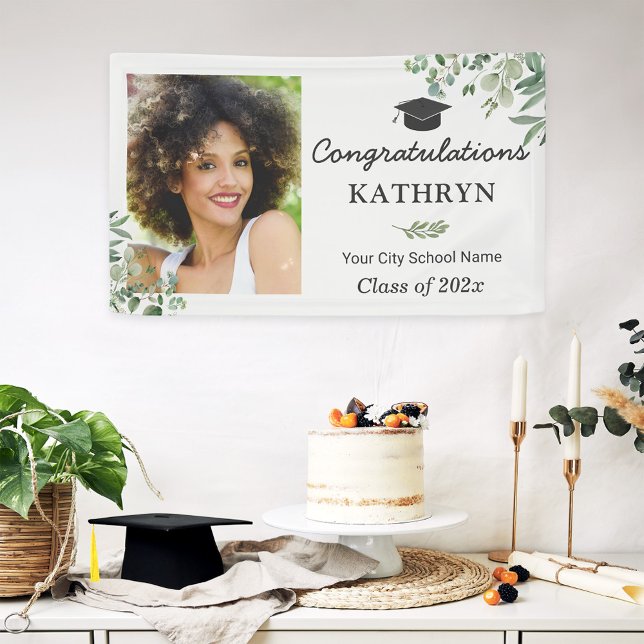 Greenery Eucalyptus Leaves Graduation Party Photo Banner (Creator Uploaded)