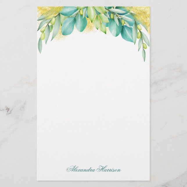 Greenery Eucalyptus Leaves Olive Branches Stationery (Front)
