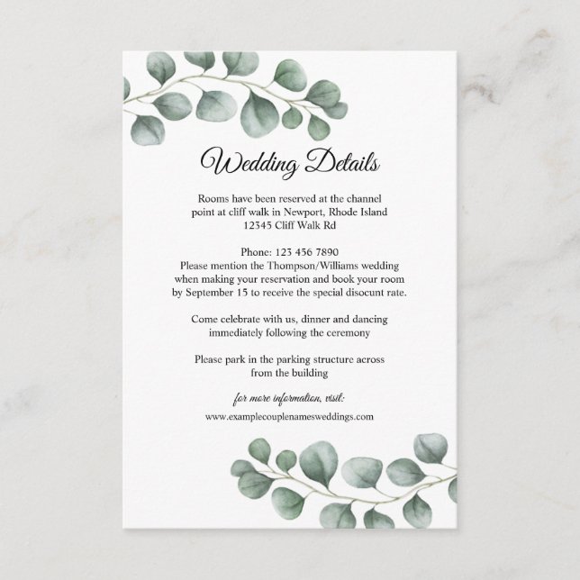 Greenery Eucalyptus Leaves Wedding Details Enclosure Card (Front)