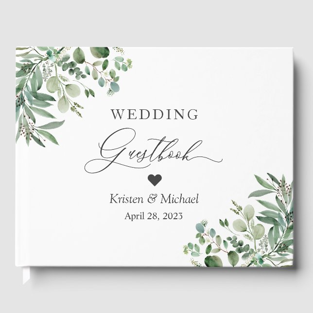 Greenery Eucalyptus Leaves Wedding Guest Book (Front)