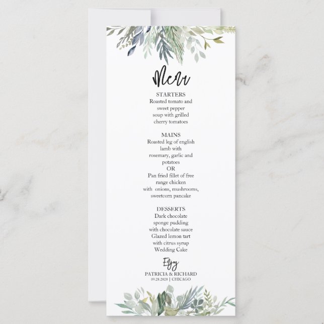 Greenery Eucalyptus Leaves Wedding Menu (Front)