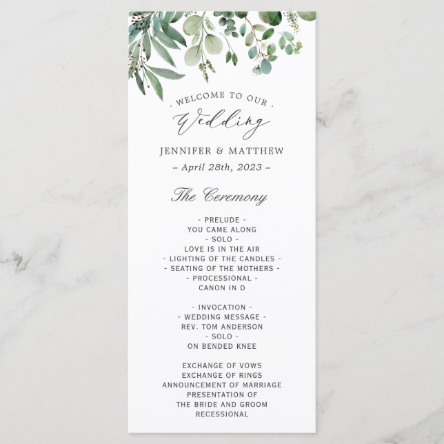 Greenery Eucalyptus Leaves Wedding Programme (Front)