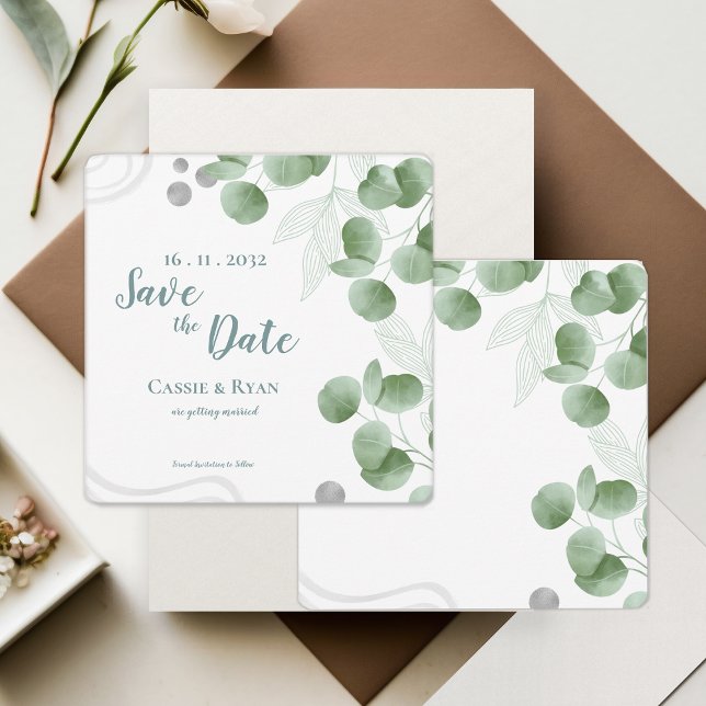 Greenery Eucalyptus Leaves  Wedding Save the Date  (Greenery Eucalyptus Leaves Wedding Save the Date Invitation)