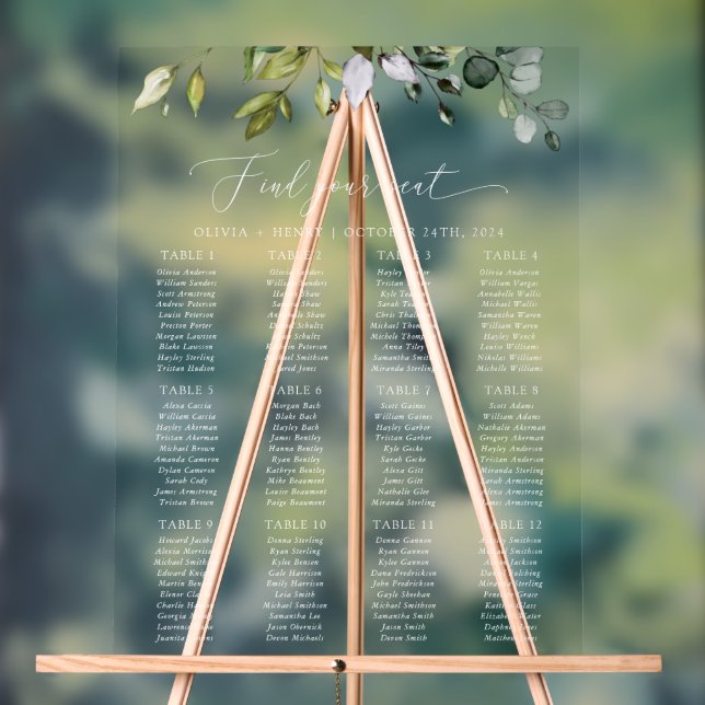 Greenery, Eucalyptus Leaves, Wedding Seating Chart (Neutral)
