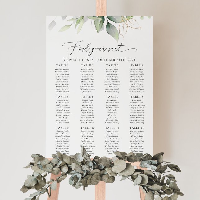 Greenery, Eucalyptus Leaves, Wedding Seating Chart (Creator Uploaded)