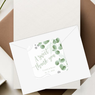 Greenery Eucalyptus Leaves Wedding Thank You Square Sticker