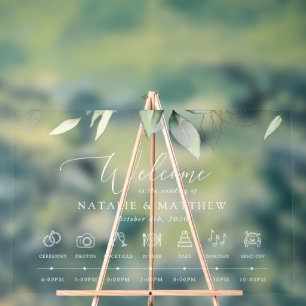 Greenery, Eucalyptus Leaves, Wedding Timeline Acrylic Sign