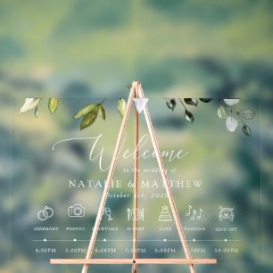 Greenery, Eucalyptus Leaves, Wedding Timeline Acrylic Sign