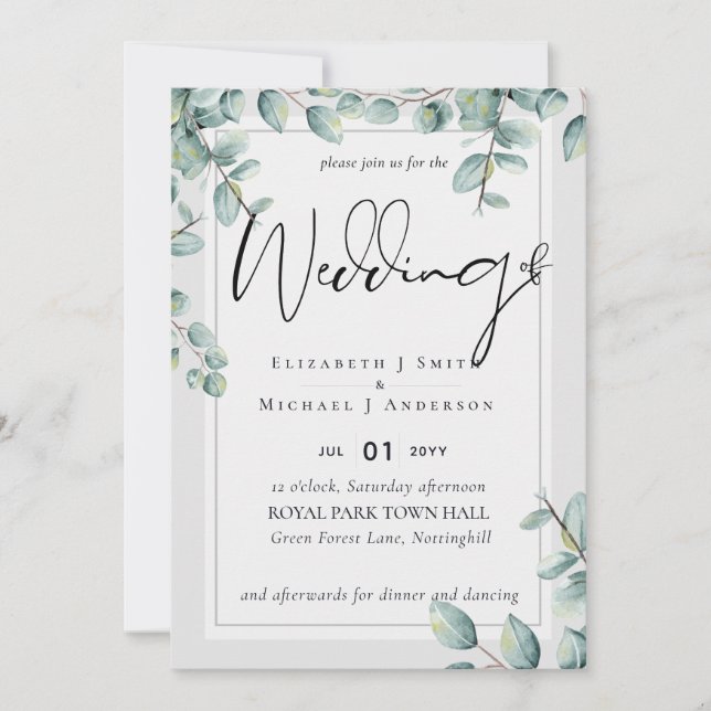 Greenery Eucalyptus Lilac Lemon Grey Wedding (Front)