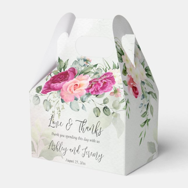 Greenery eucalyptus magenta peony roses custom favour box (Front Side)