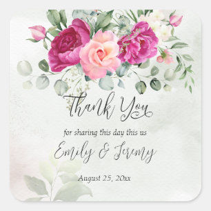 Greenery eucalyptus magenta peony roses favour gif square sticker
