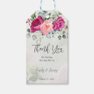 Greenery eucalyptus magenta peony roses favour gift tags