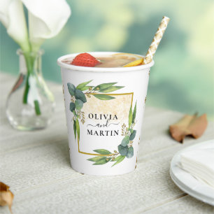 Greenery Eucalyptus Magical Sand Wedding Paper Cups
