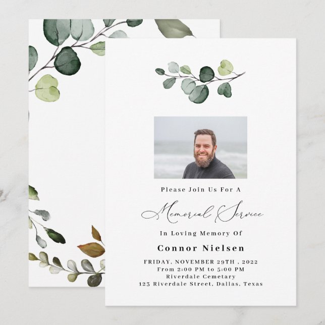 Greenery Eucalyptus Memorial Service Invitation (Front/Back)
