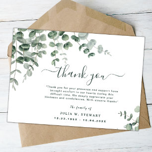 Greenery Eucalyptus Modern Funeral Thank You Note Card