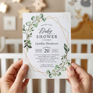 Greenery Eucalyptus Modern Geometric Baby Shower Invitation