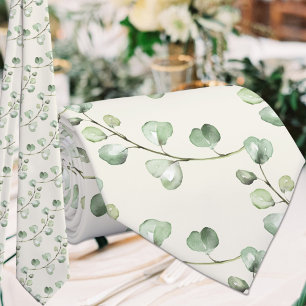 Greenery Eucalyptus Natural Ecru White Wedding Tie