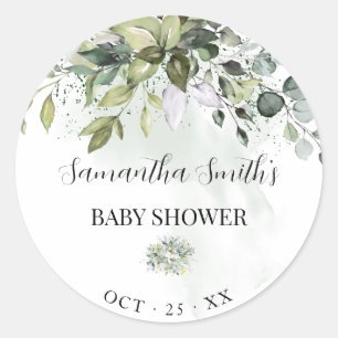 Greenery Eucalyptus Neutral Baby Shower Classic Round Sticker