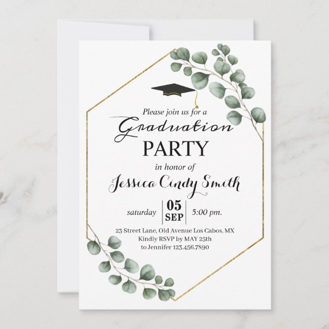 Greenery Eucalyptus Photo Graduation Party Invitation (Front)