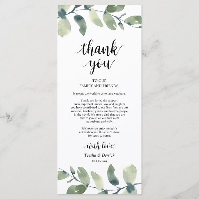 Greenery Eucalyptus Place Setting Thank You Card (Front)