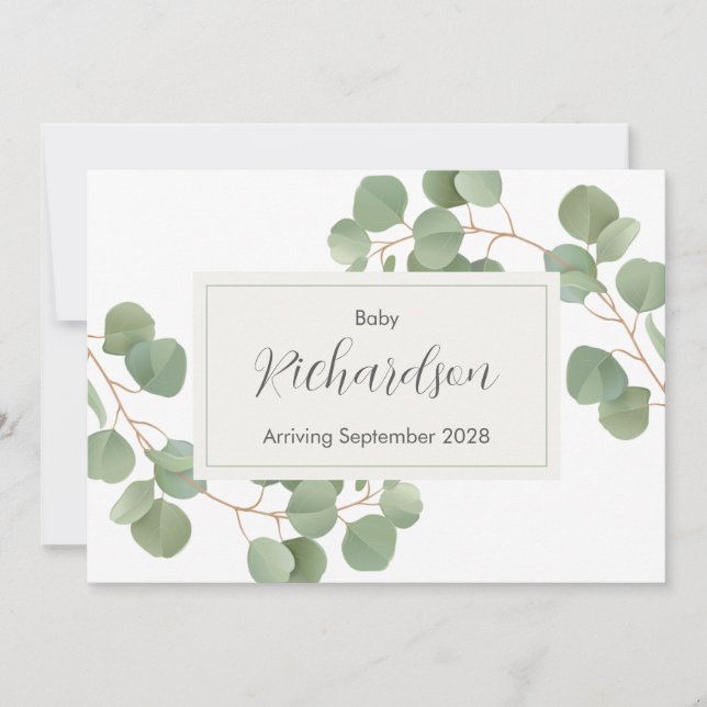 Greenery Eucalyptus Pregnancy Announcement Card (Front)