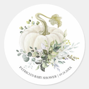 Greenery Eucalyptus Pumpkin Fall Baby Shower Classic Round Sticker