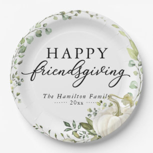 Greenery Eucalyptus Pumpkin Friendsgiving Dinner Paper Plate