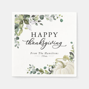 Greenery Eucalyptus Pumpkin Thanksgiving Dinner Napkin