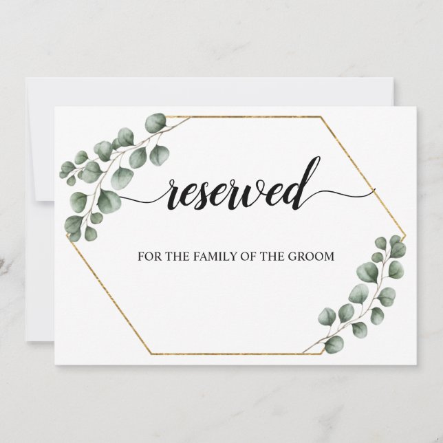Greenery Eucalyptus Reserved Wedding Seating Sign Invitation (Front)